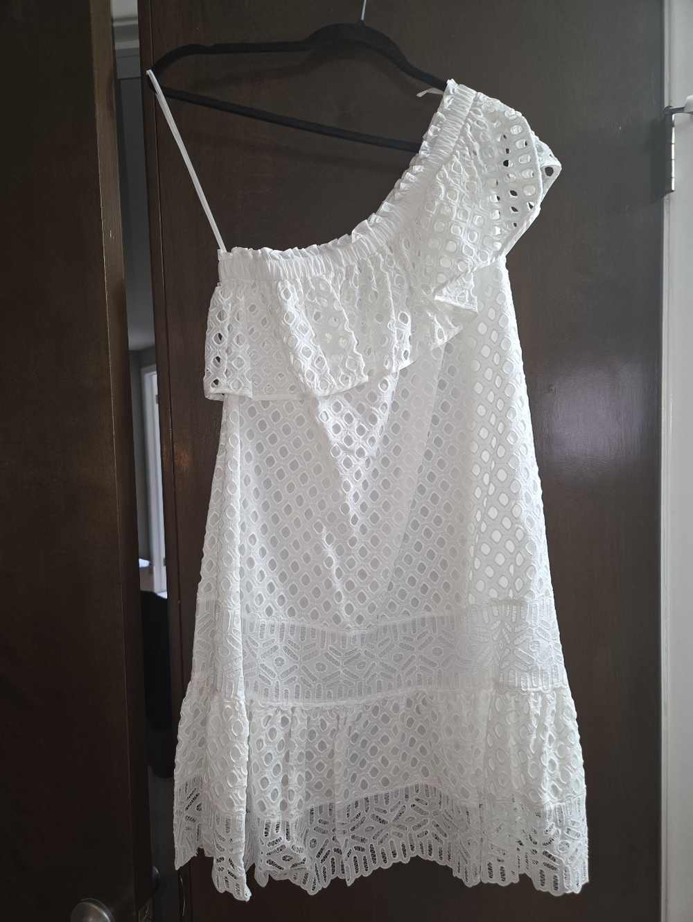 Tory Burch White One-Shoulder Eyelet Ruffle Dress Tory Burch